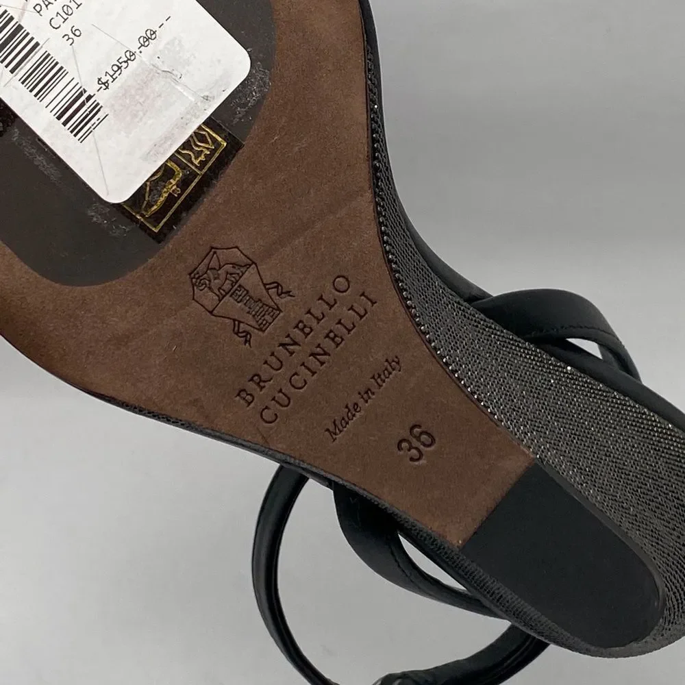 Brunello Cucinelli Monili Embellished Strappy Wedge Leather Sandals size 36